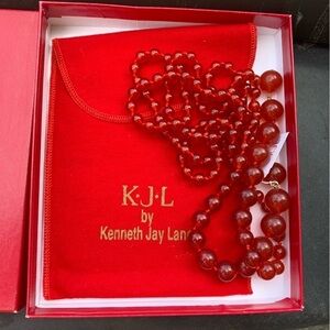 🆕 Kenneth Jay Lane 52” Red Beads Lariat